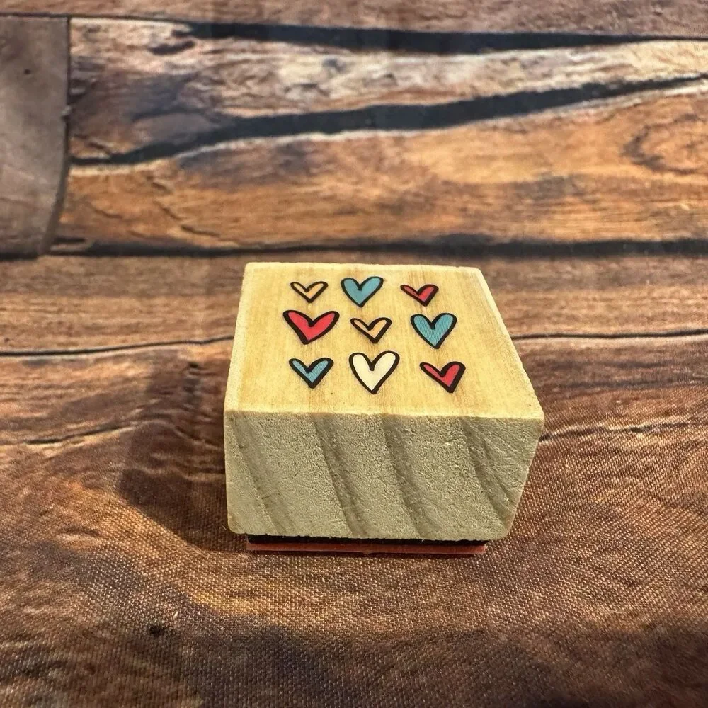 Doodle Hearts Mini Wood Rubber Stamp Background Multi Heart Craft Scrapbook